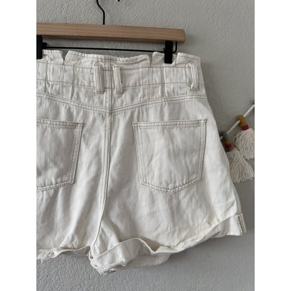 We The Free Nova Paperbag Denim Cream Shorts High Rise Relax Neutral Beachy L - Picture 5 of 8